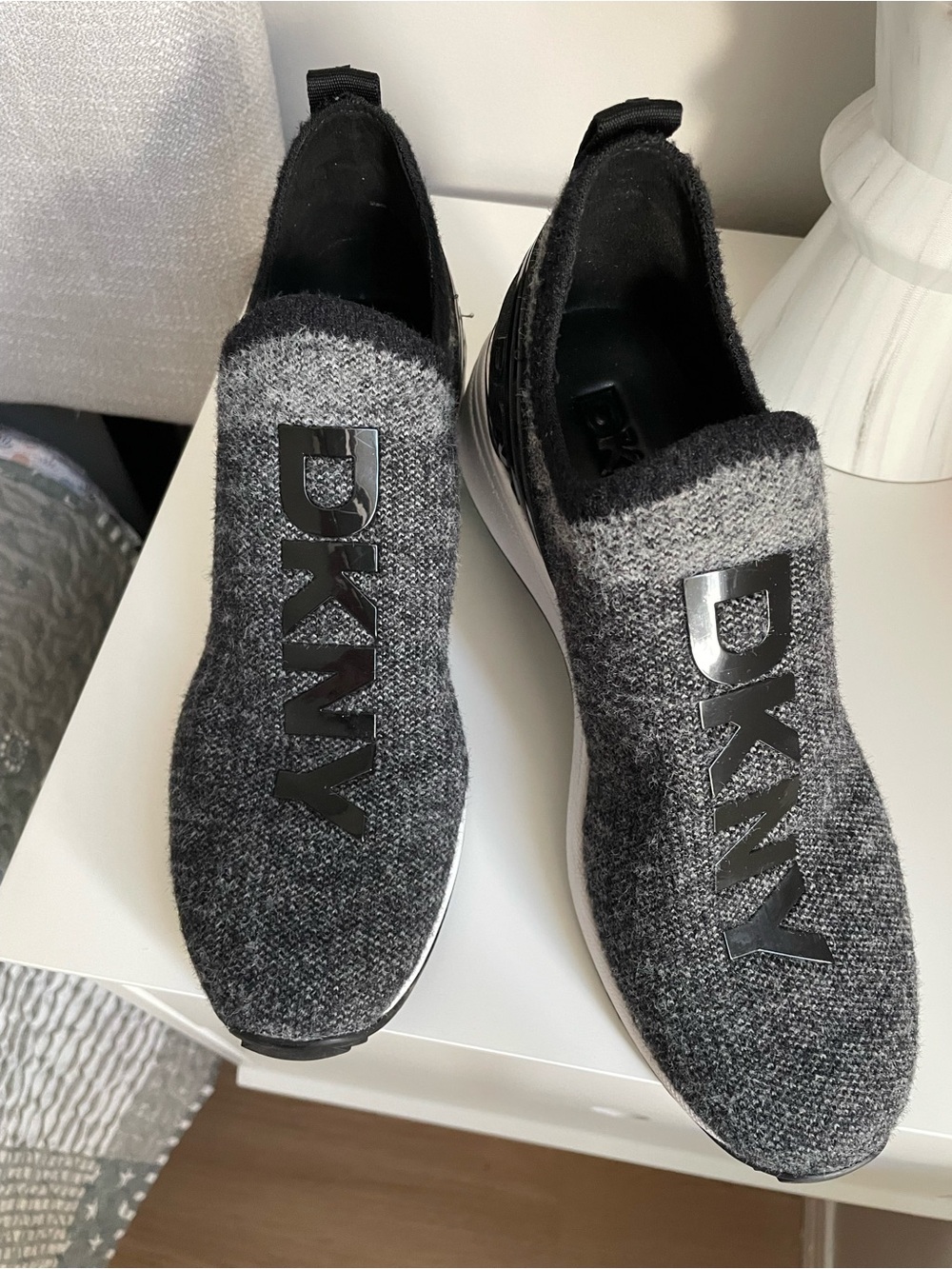 DKNY Women’s Black & Gray Slip-On Knit Loafers